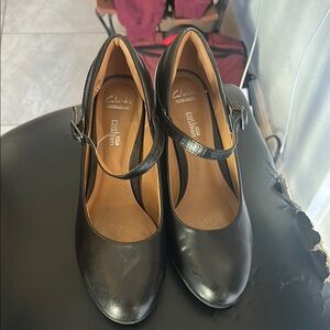 Clarks Black Leather Heels with Strap
